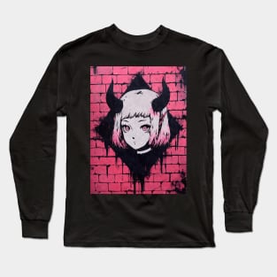 Kawaii Aesthetic Pink Satanic Anime Goth Girl Graffiti Art Style Long Sleeve T-Shirt